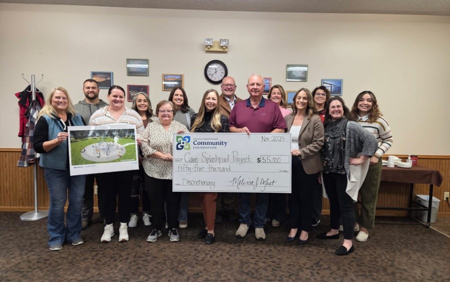 Greater Grand Island Community Foundation presenting a $55,000 check to the Cairo Splash Pad Project